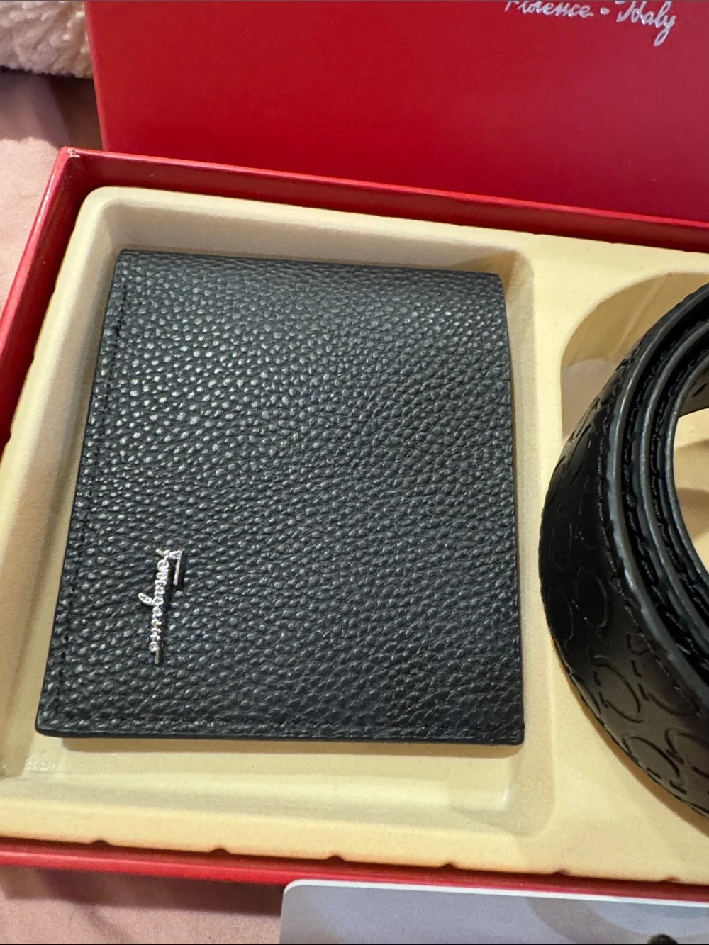 Salvatore Ferragamo Black Embossed Leather Belt with Gunmetal Gancini Buckle